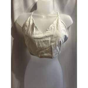 VTG EXPRESS Size L Women's White Tub Top Cross Back‎ V Neck Y2K